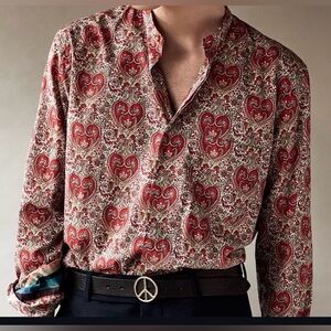 Paul Smith Heart Paisley Print Designer Button Up Shirt Red Size 44 (US L)